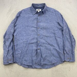 Joseph Abboud Shirt Mens XL Blue 100% Linen Button Up Long Sleeve Lightweight